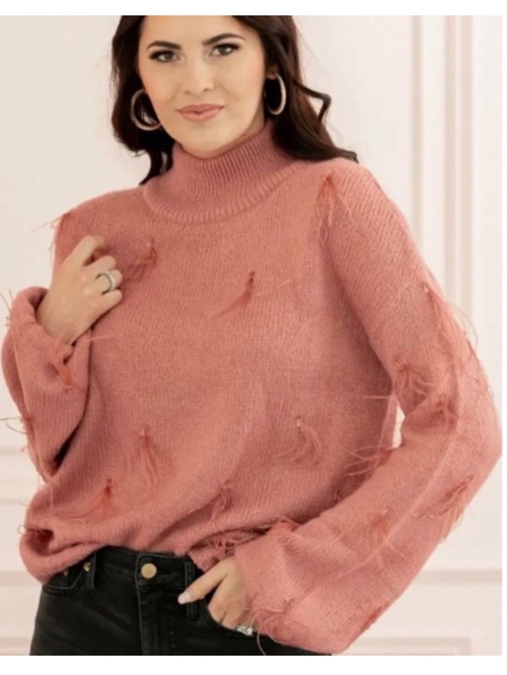 Rachel Parchell Ostrich Feather Mock Neck Sweater Size S